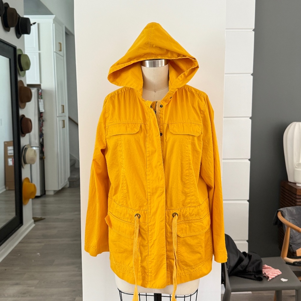 Susan Graver Style Women's YELLOW Hooded Cotton Raincoat, Small